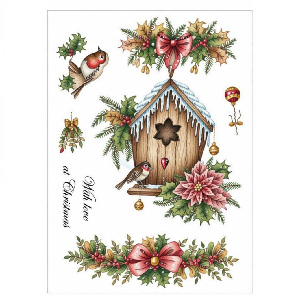 Christmas Birdhouse Clear Stamp | Robin, Holly, Festive Cards