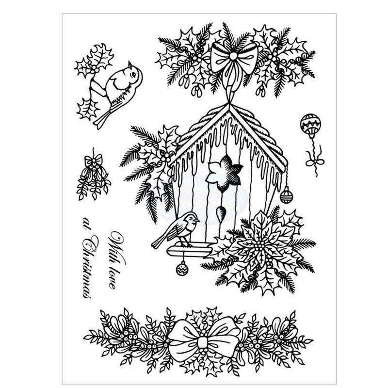 Christmas Birdhouse Clear Stamp | Robin, Holly, Festive Cards