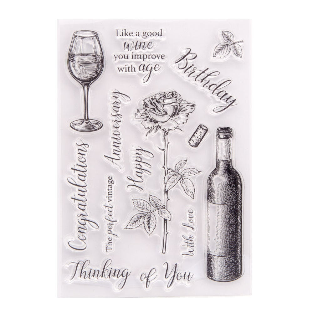 Wine and Rose Clear Stamps, Silicone Stamp Set for Scrapbook Cards