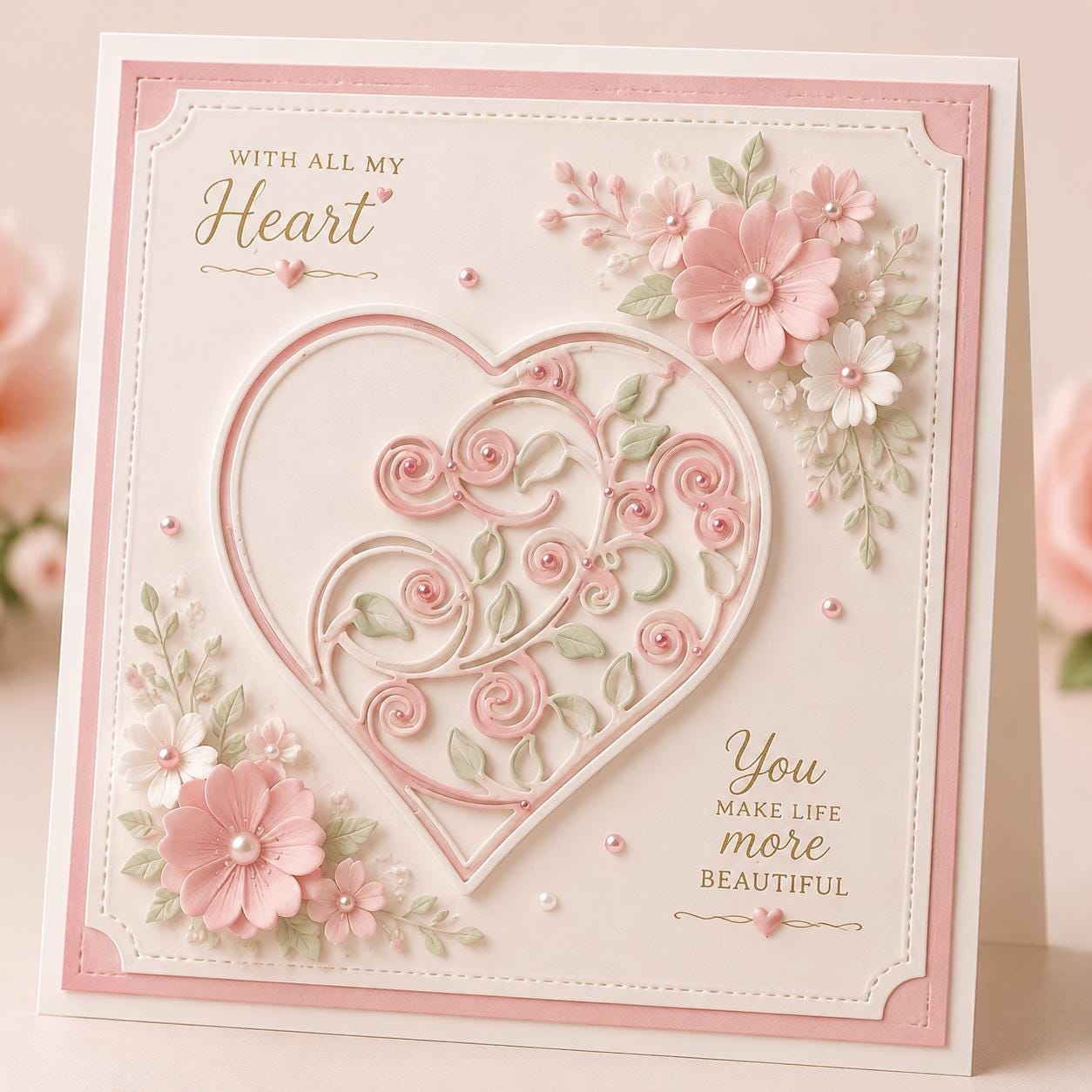 Heart Flower Vine Cutting Die, Carbon Steel Stencil for Scrapbooking