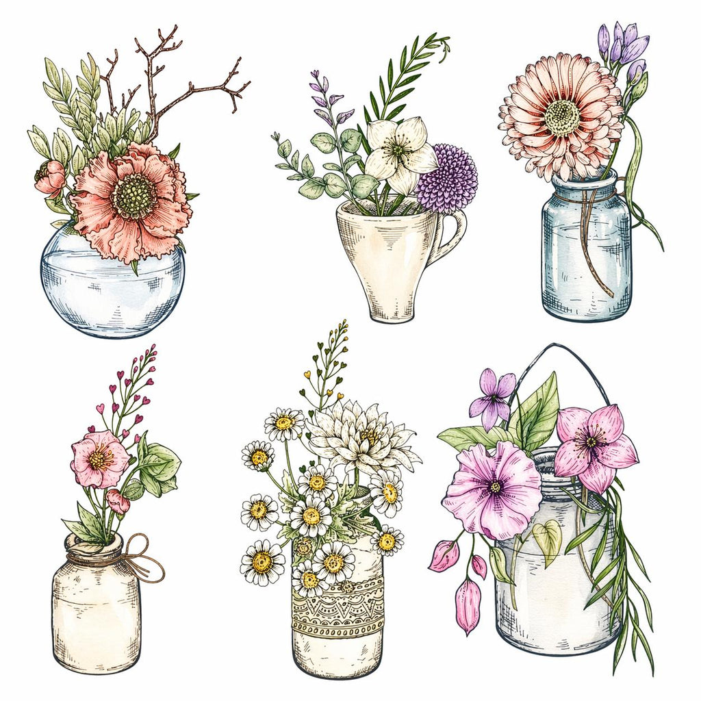 Wildflower Bottles Silicone Stamp: DIY Scrapbooking, Card Making
