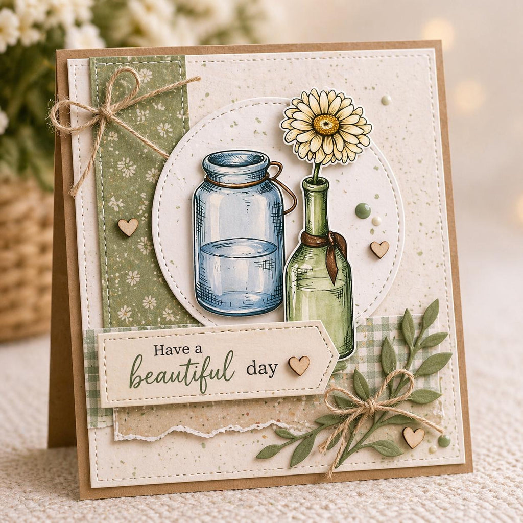 Flower Bottles Clear Silicone Stamp, Scrapbooking Craft (14x14cm)