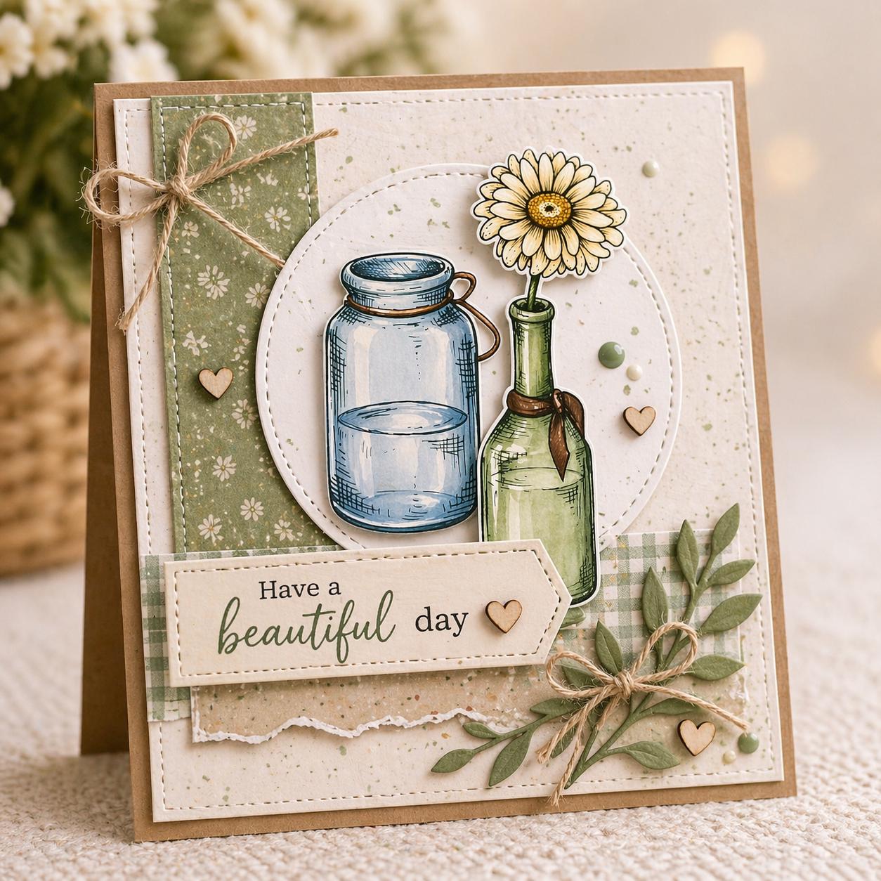 Flower Bottles Clear Silicone Stamp, Scrapbooking Craft (14x14cm)