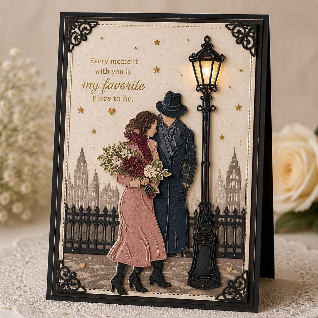 Couple & Street Light Metal Cutting Die for Scrapbooking