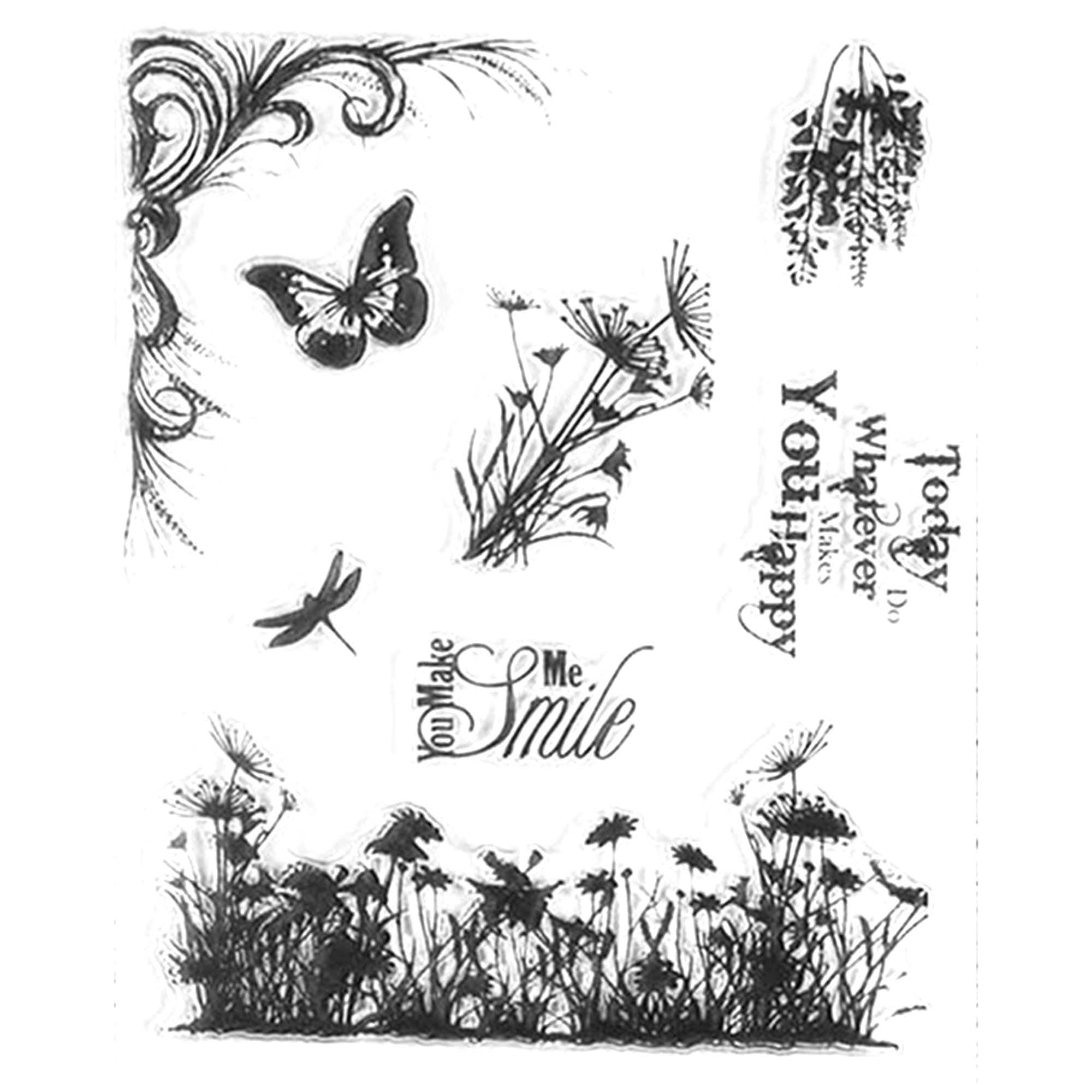 Butterfly & Grass Clear Silicone Stamp for Scrapbooking and Card Making, 15x18cm