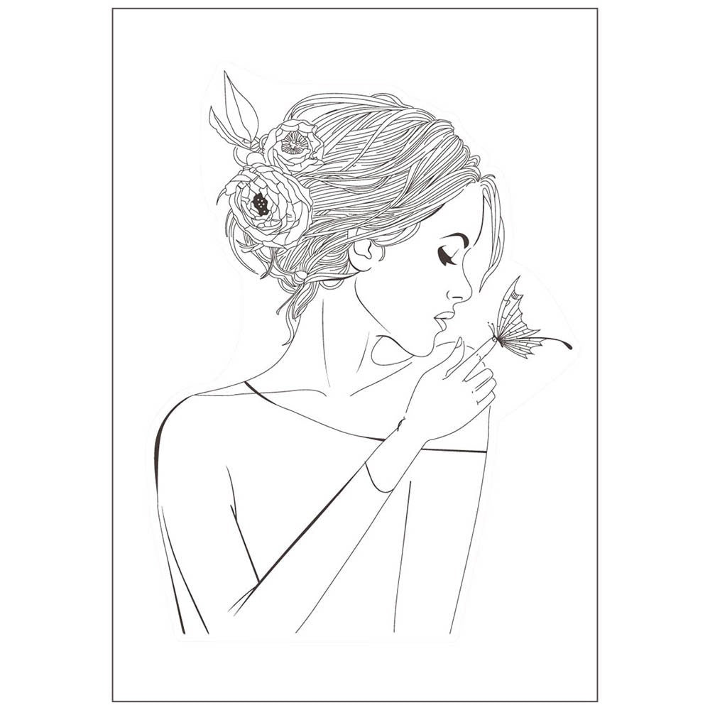 Woman with Peonies Clear Stamp | Butterfly, Card Making (7x9.5cm)