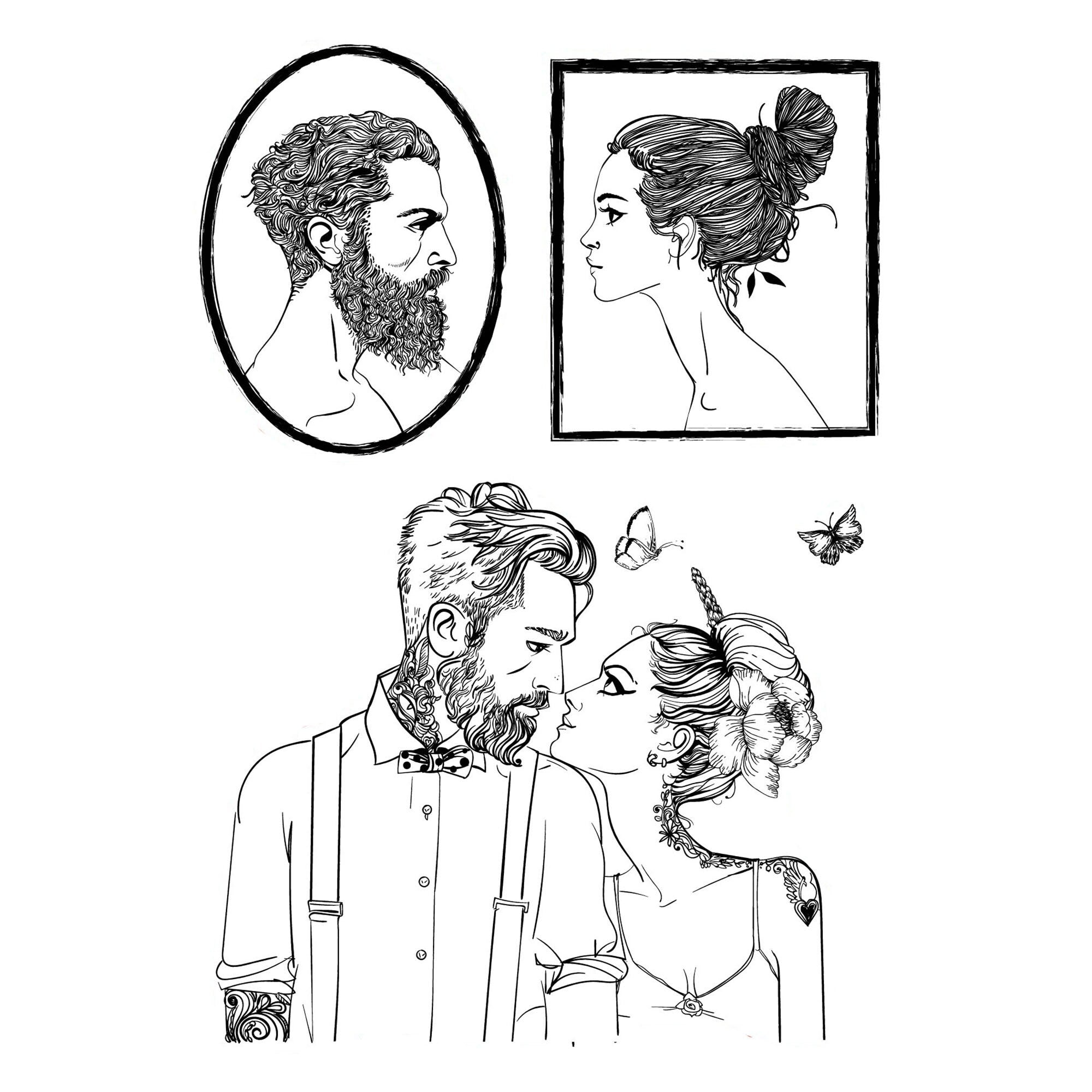 Sweet Couples Clear Stamp | Tattoo Style Silicone Stamp for Scrapbooking