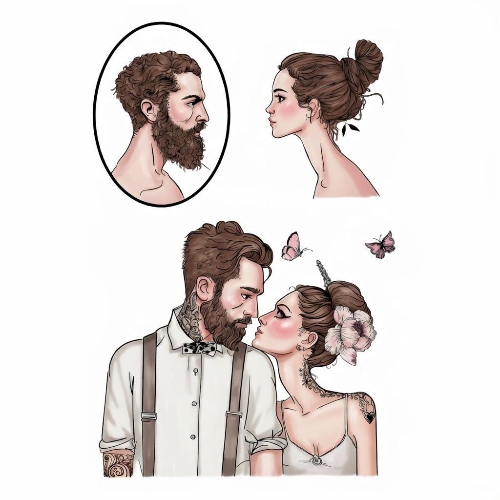 Sweet Couples Clear Stamp | Tattoo Style Silicone Stamp for Scrapbooking