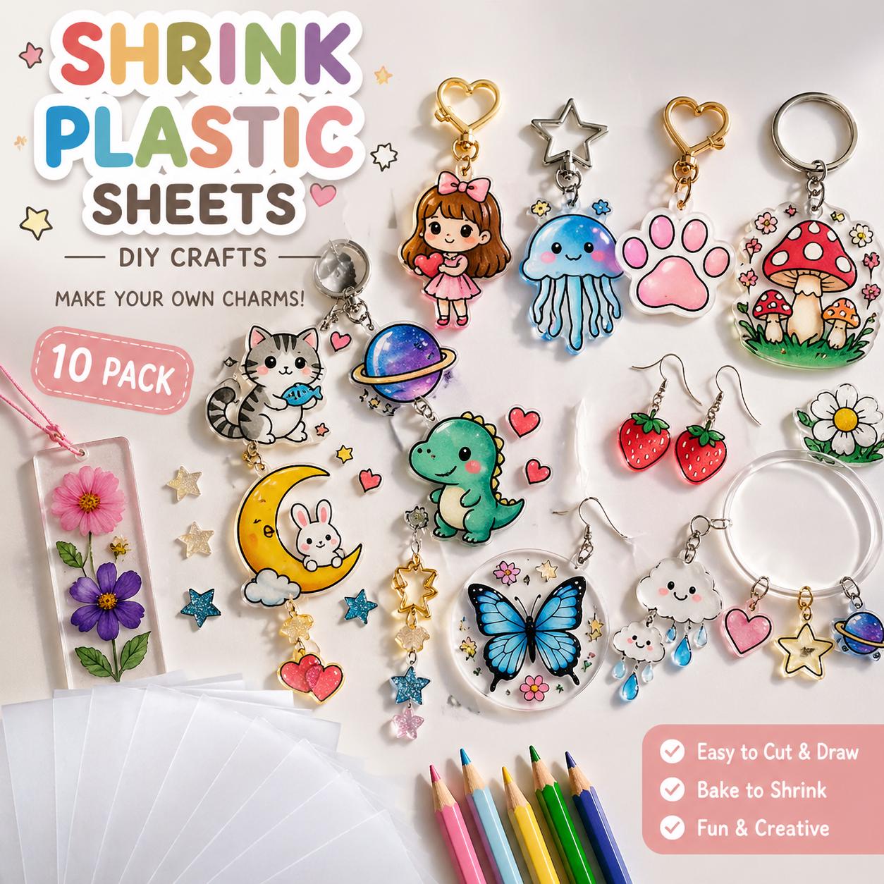 A5 Shrink Plastic Sheets for DIY Jewelry Making, 10 Pack 0.3mm Thick Blank Craft Sheets
