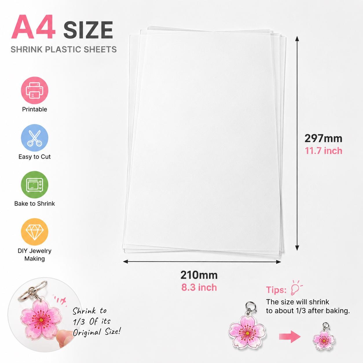 Printable Shrink Plastic Sheets, A4 Size, DIY Jewelry Making