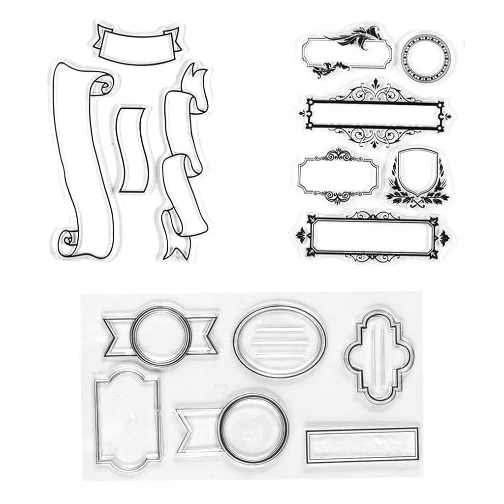 Banners and Frames Clear Stamps, Silicone Stamps for Scrapbook Cards