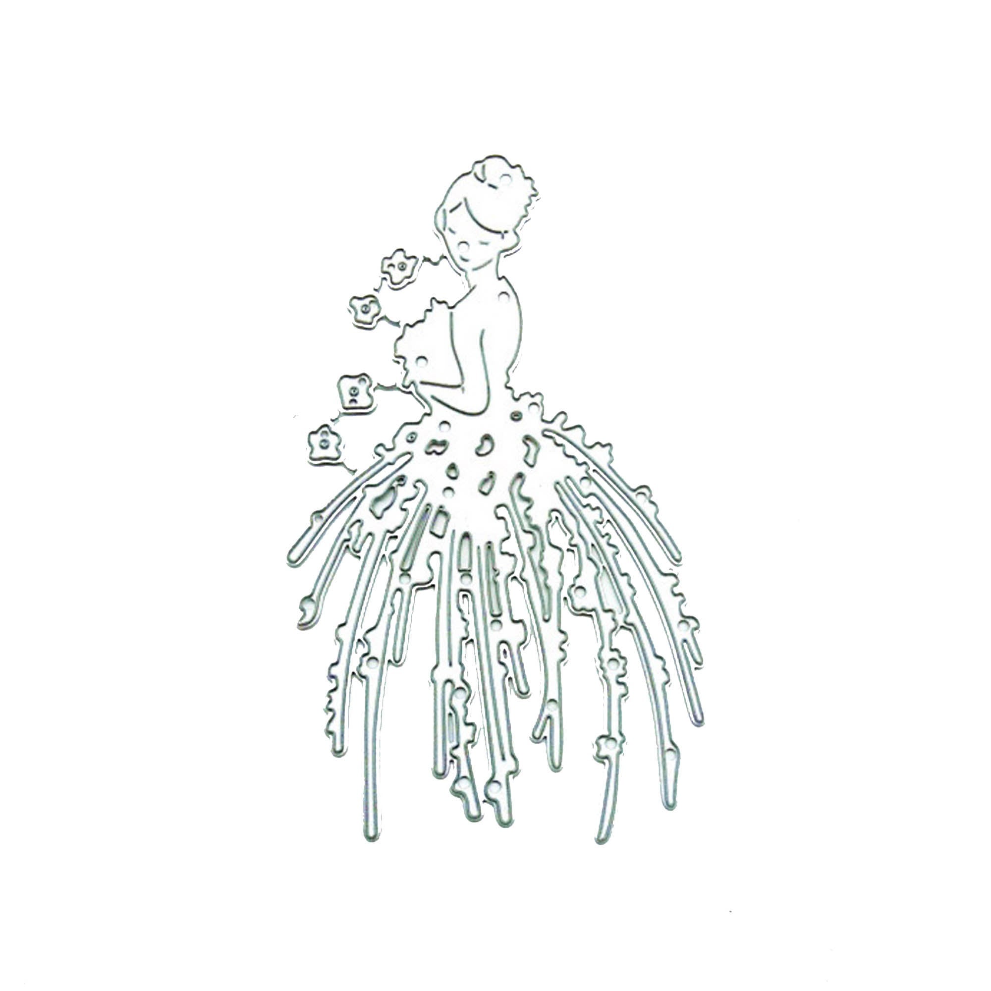 Flower Dress Girl Metal Cutting Die, Cardmaking Stencil