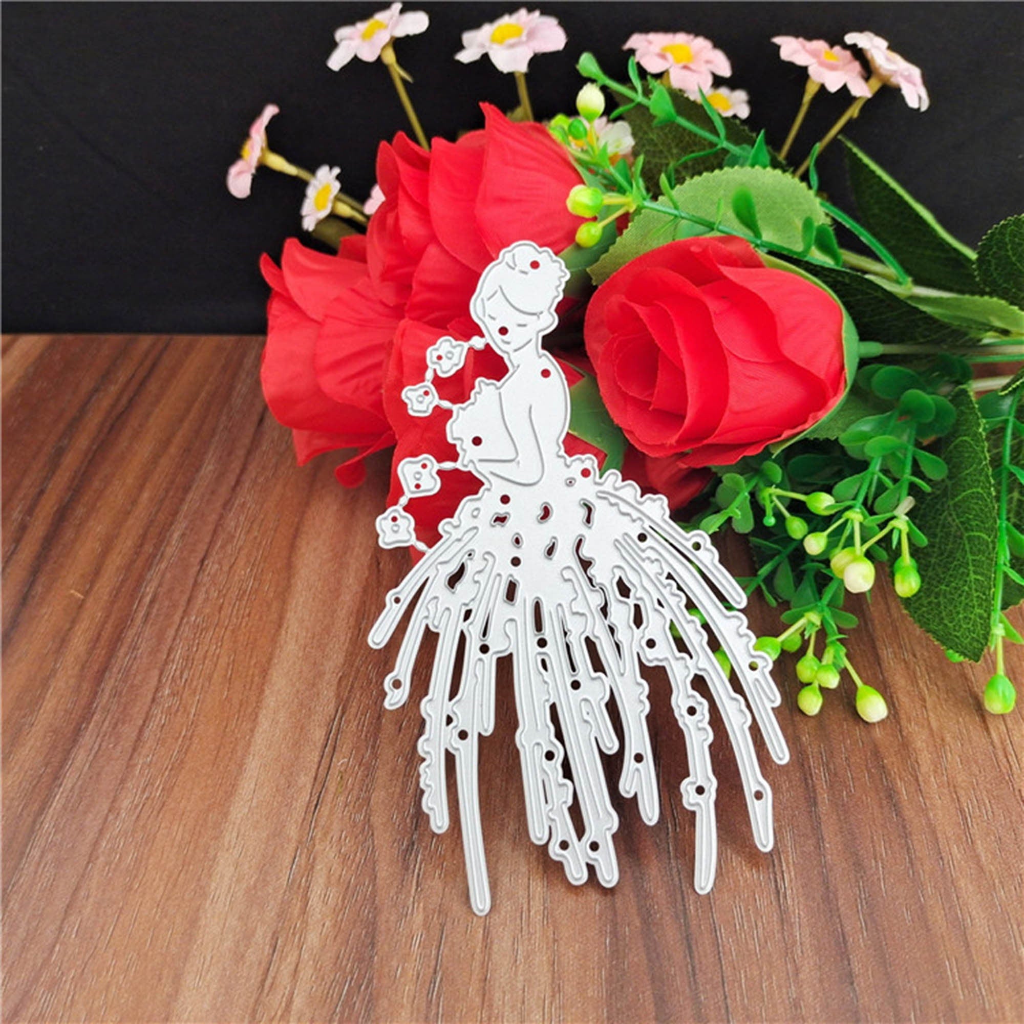 Flower Dress Girl Metal Cutting Die, Cardmaking Stencil