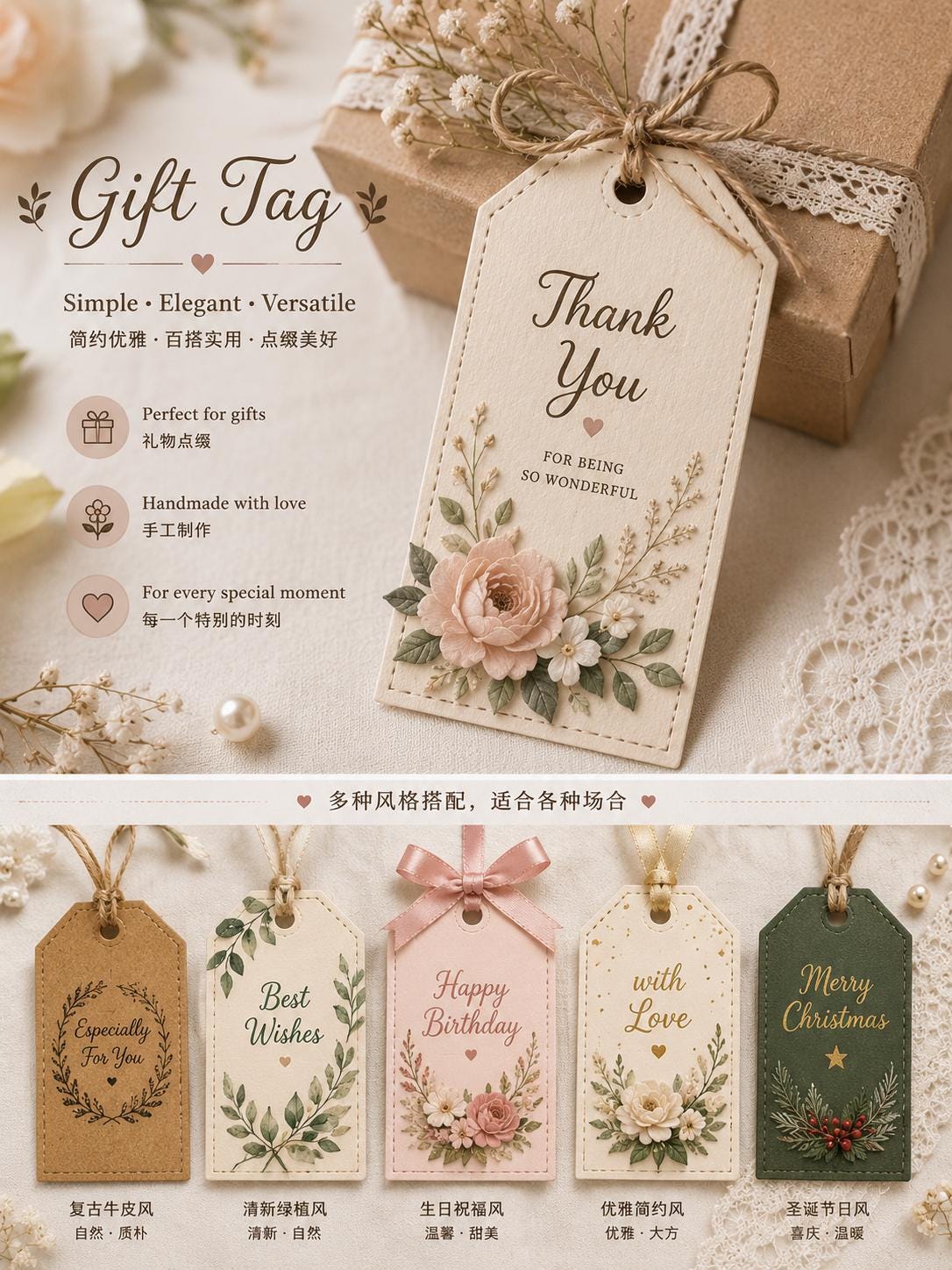 Stitched Tag Metal Cutting Dies, Gift Tag Stencils for Scrapbook Cards