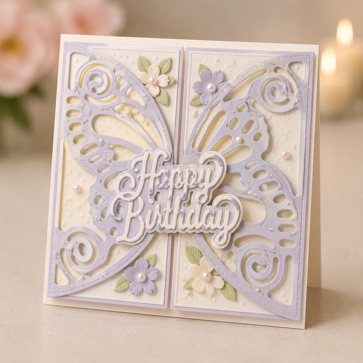 Butterfly Happy Birthday Metal Cutting Dies, Scrapbooking Embossing