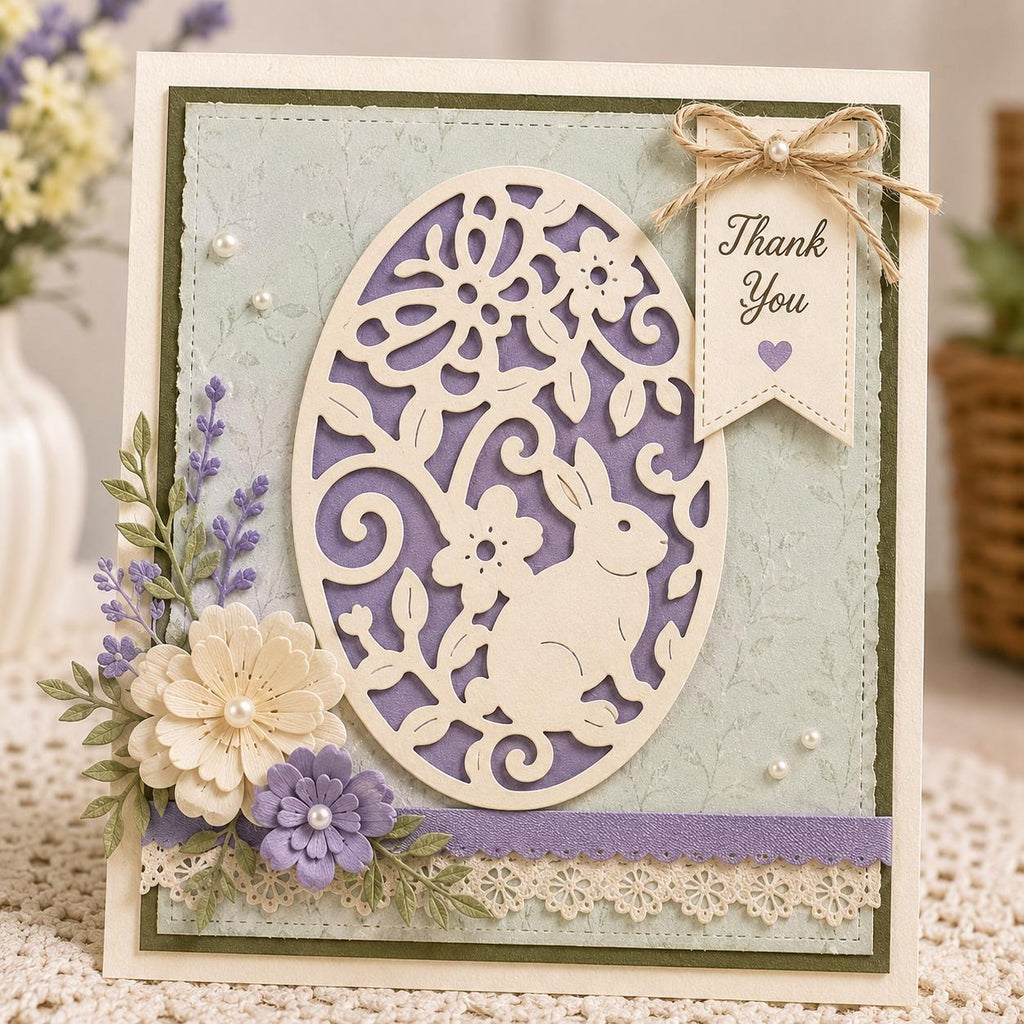 Easter Egg Metal Cutting Die with Bunny and Floral Design