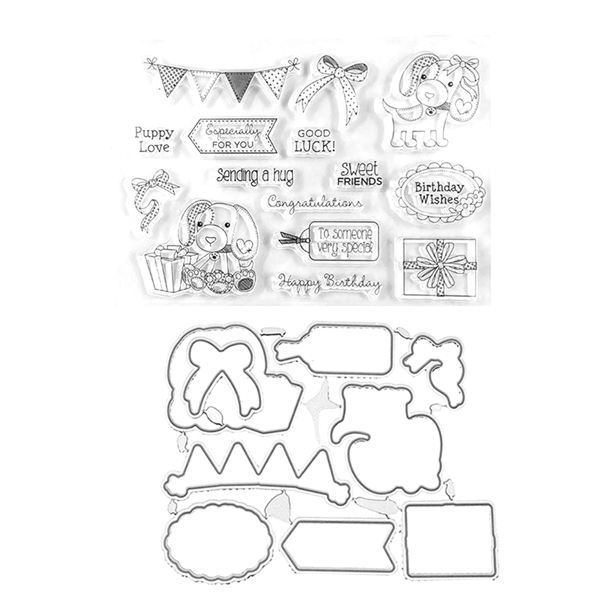 Birthday Stamp and Die Set for Card Making and Scrapbooking Craft Supplies