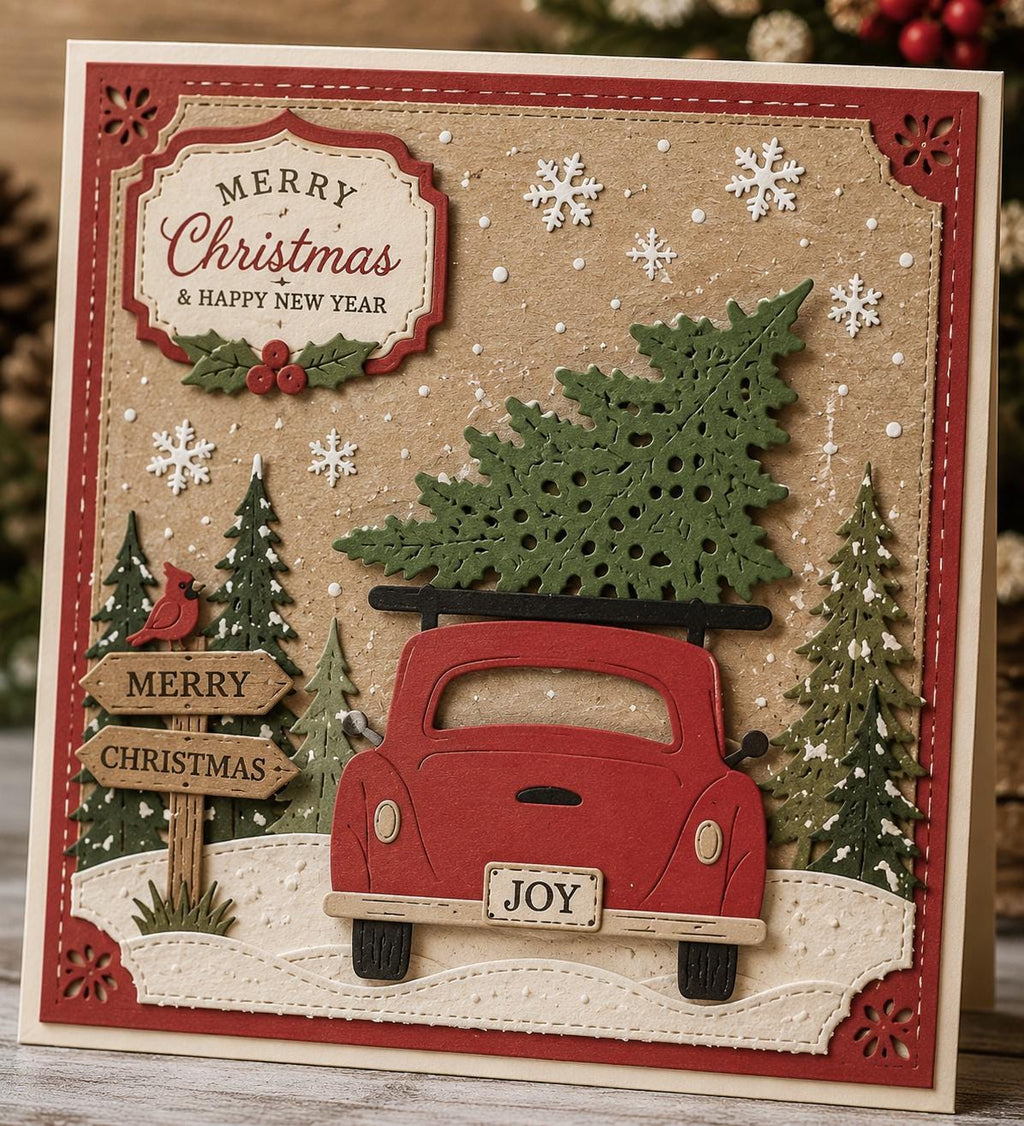 Christmas Tree Car Metal Cutting Die for Holiday Cards