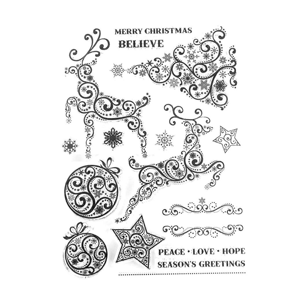 Snowflake Reindeer Clear Stamp, Christmas Stamp for Scrapbook Cards