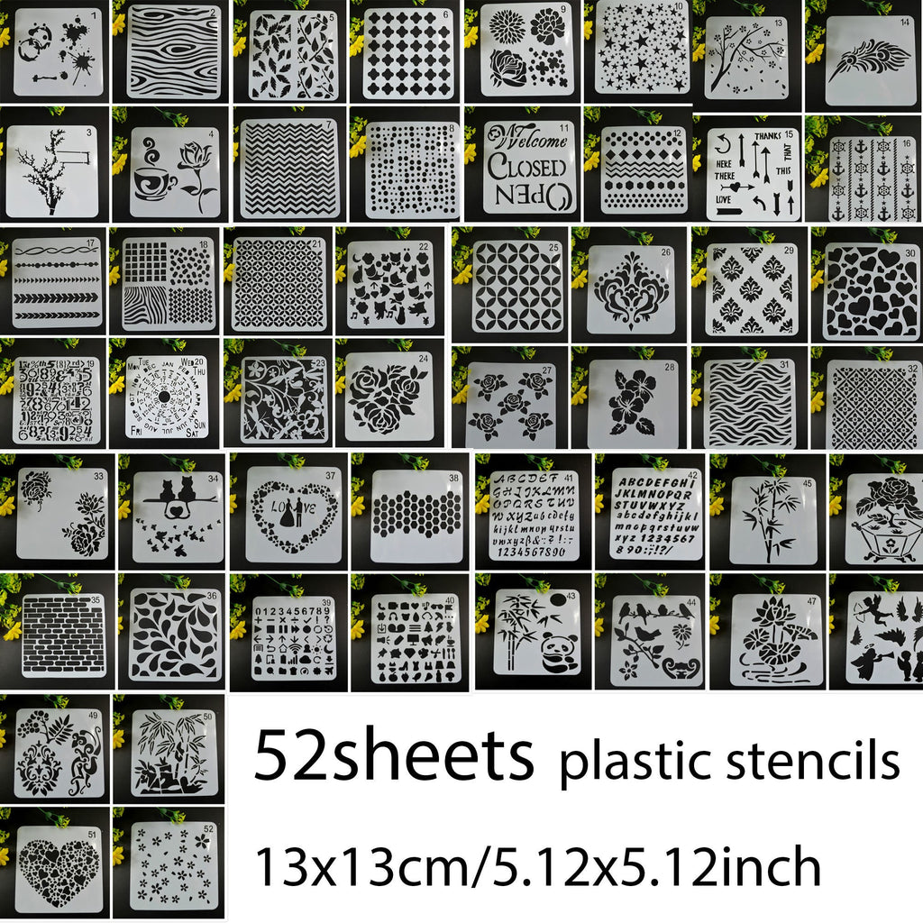 52 Sheet Stencil Set for Journals, Scrapbooks & DIY Art Projects, Reusable PET Plastic Templates