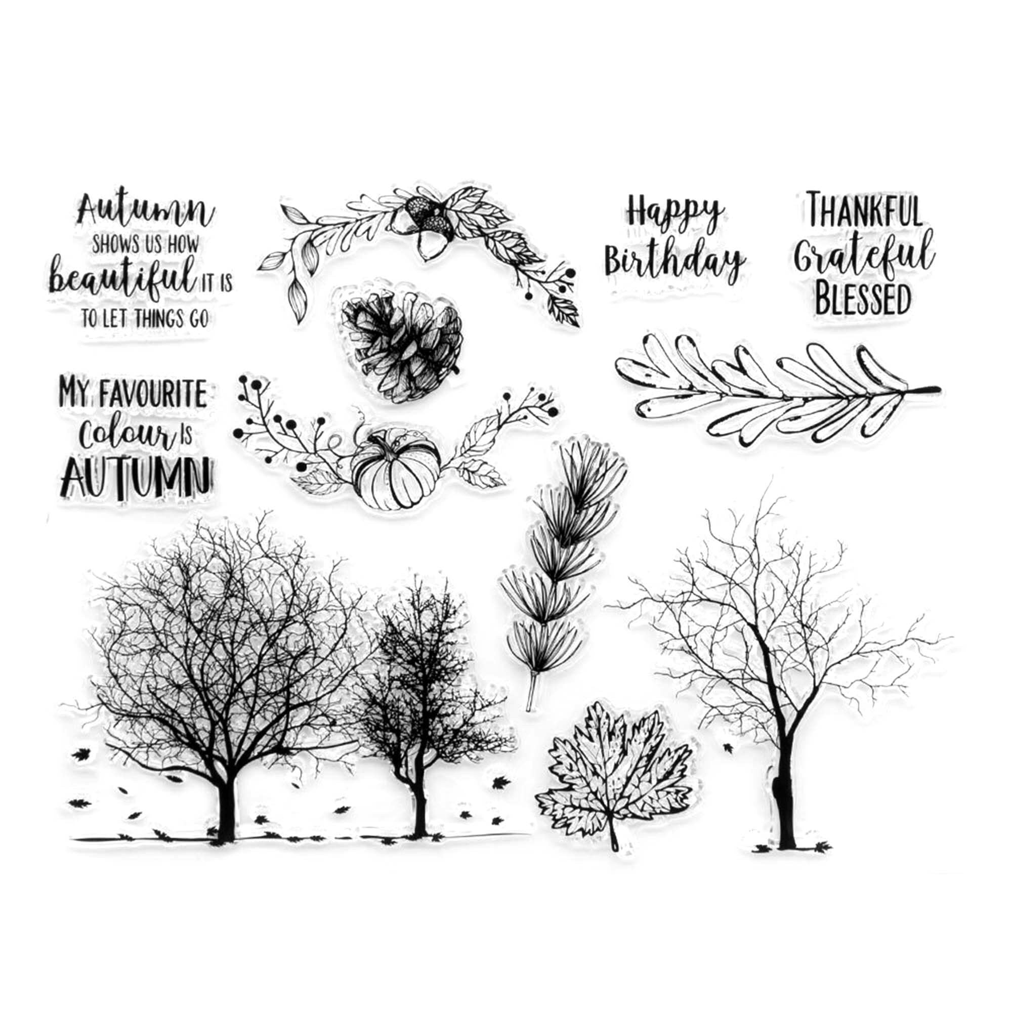 Autumn Tree and Leaf Clear Stamp Set for Cards and Scrapbooks