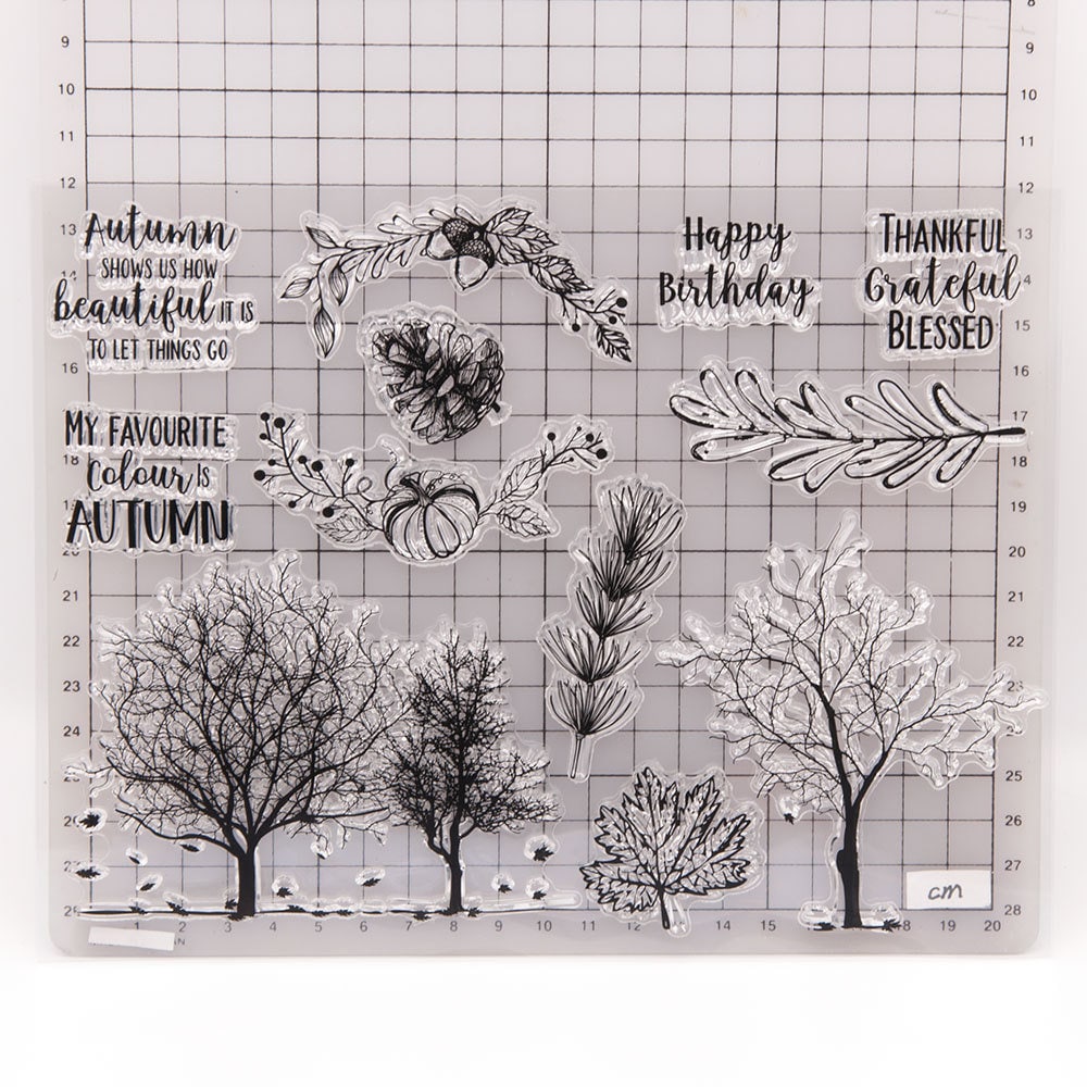 Autumn Tree and Leaf Clear Stamp Set for Cards and Scrapbooks