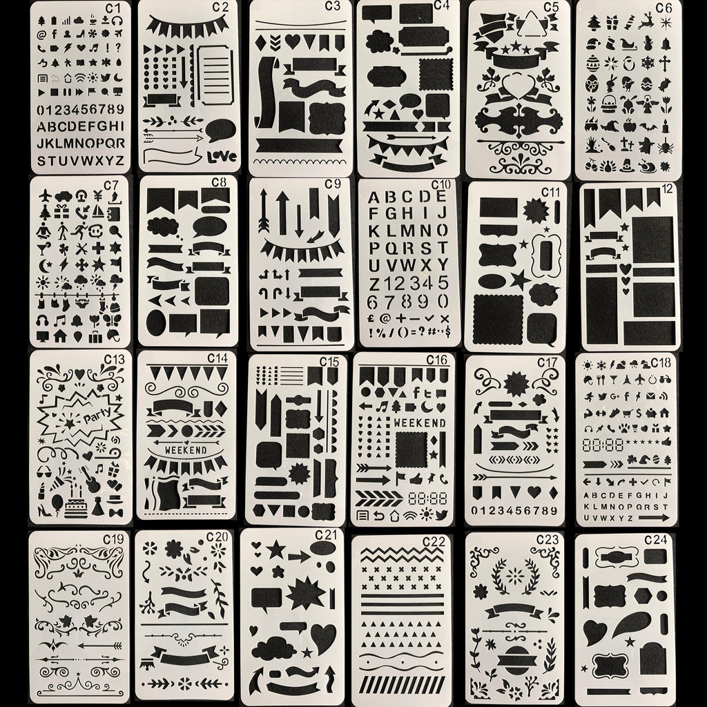 24 Journaling Stencils, 4 x 7 Inch Planner Template Set