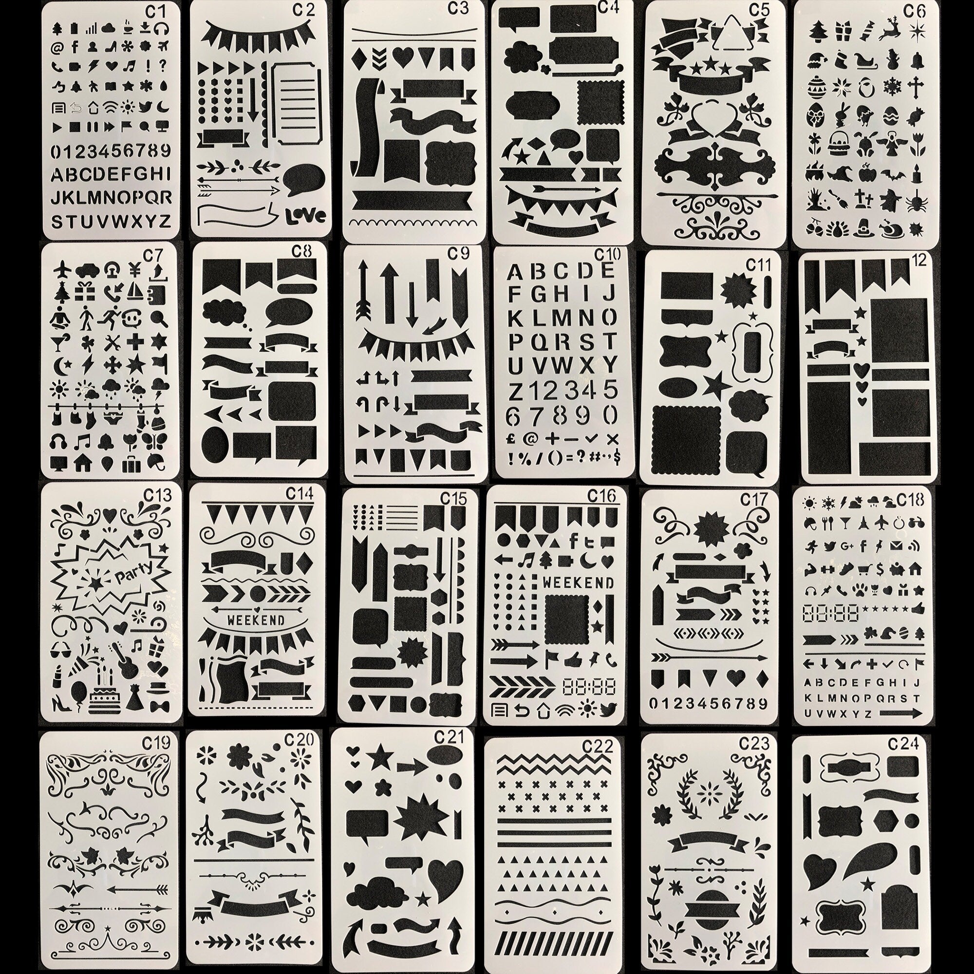 24 Journaling Stencils, 4 x 7 Inch Planner Template Set