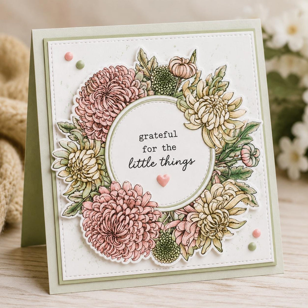 Chrysanthemum Clear Stamp, Round Bloom, Scrapbooking Seal