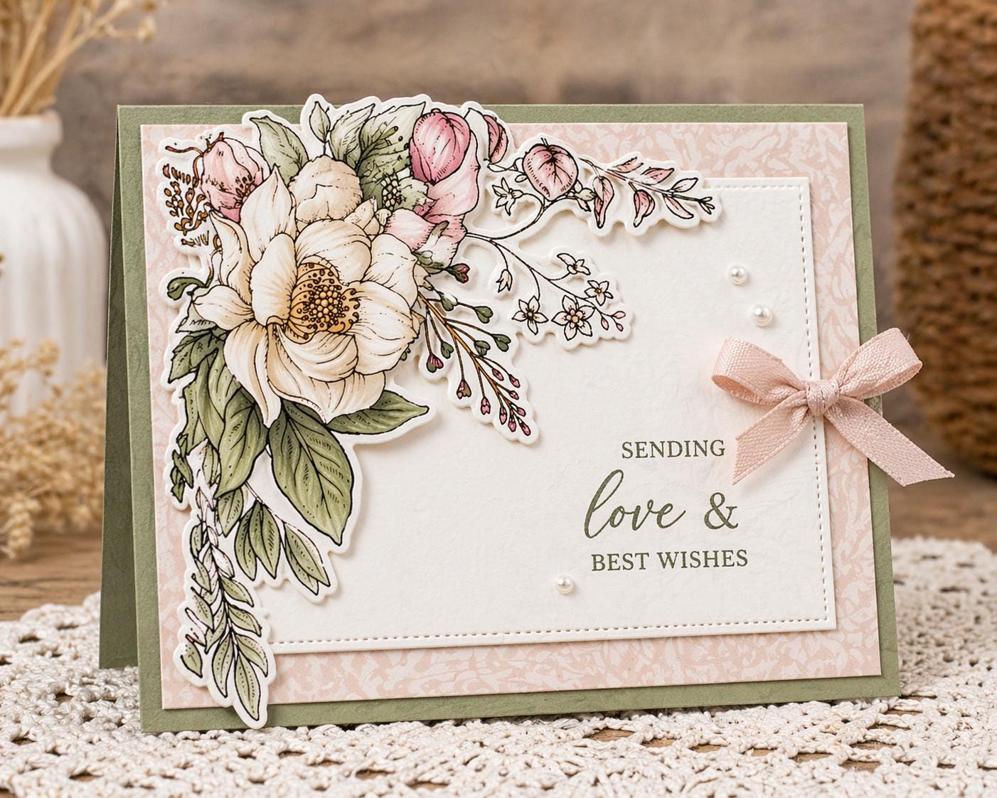 Floral Corner Clear Stamp | Peony Flower Stamp Set | Botanical DIY Card Making | Scrapbooking Supplies