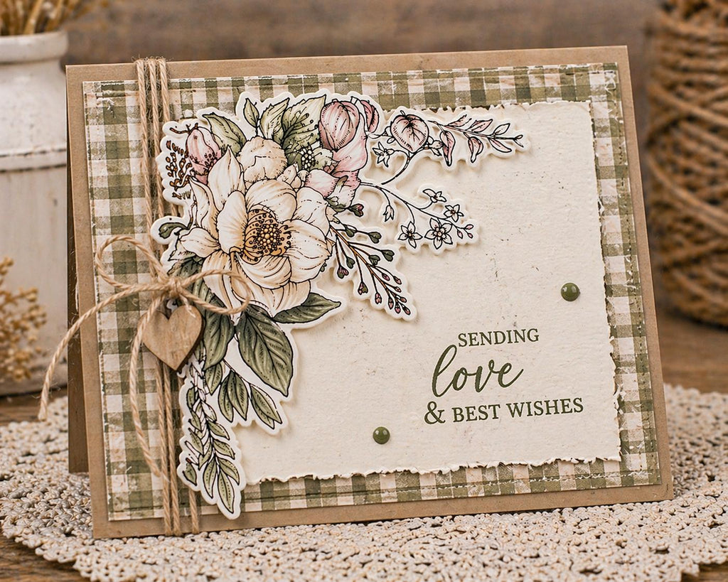Floral Corner Clear Stamp | Peony Flower Stamp Set | Botanical DIY Card Making | Scrapbooking Supplies