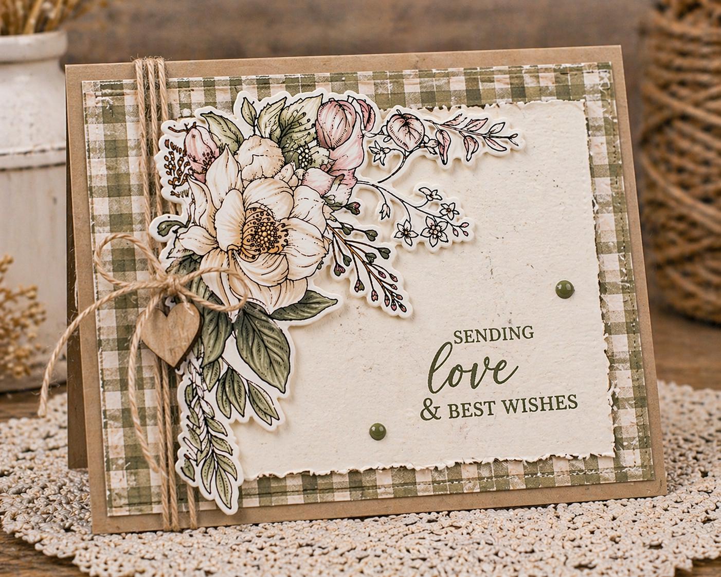 Floral Corner Clear Stamp | Peony Flower Stamp Set | Botanical DIY Card Making | Scrapbooking Supplies