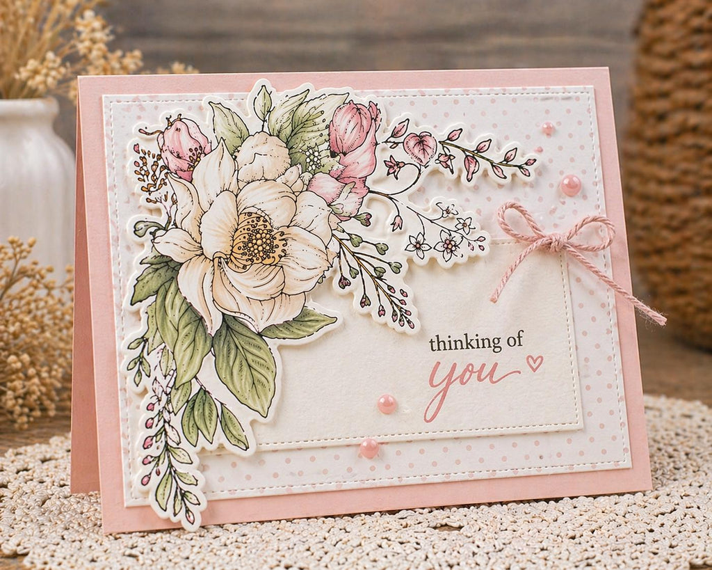 Floral Corner Clear Stamp | Peony Flower Stamp Set | Botanical DIY Card Making | Scrapbooking Supplies