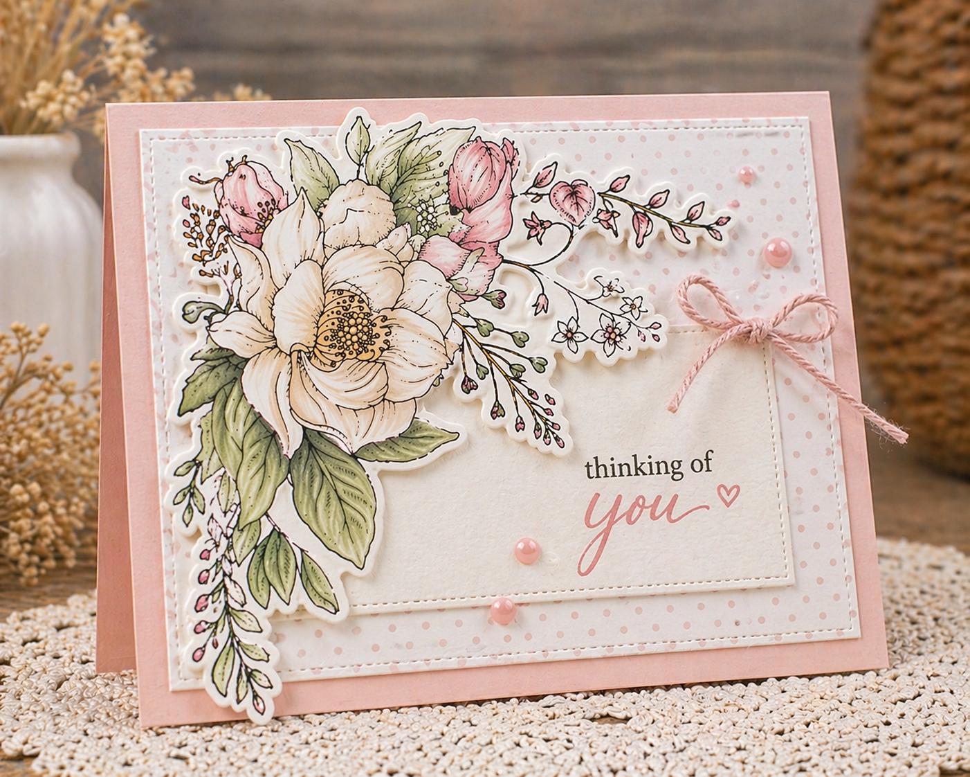 Floral Corner Clear Stamp | Peony Flower Stamp Set | Botanical DIY Card Making | Scrapbooking Supplies