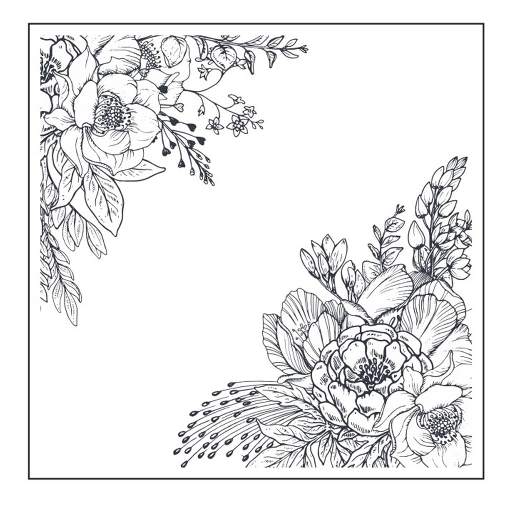 Floral Corner Clear Stamp | Peony Flower Stamp Set | Botanical DIY Card Making | Scrapbooking Supplies