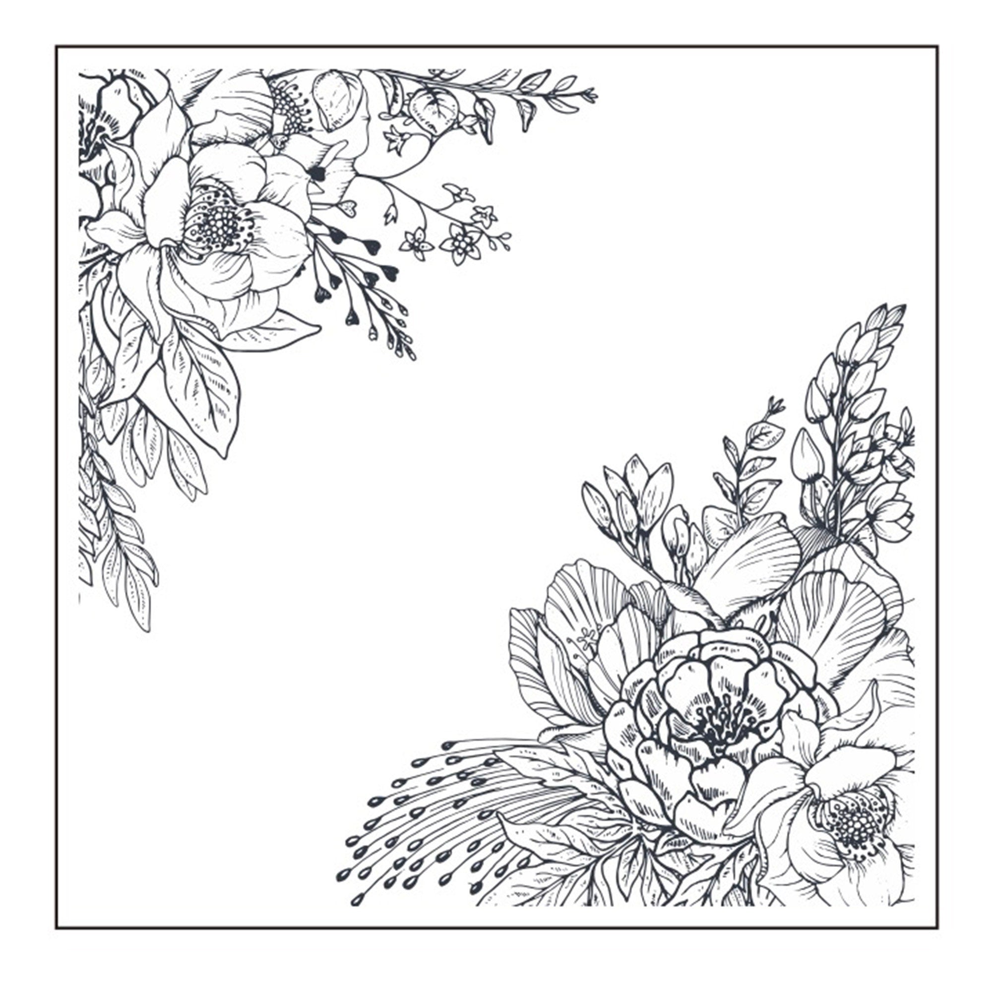 Floral Corner Clear Stamp | Peony Flower Stamp Set | Botanical DIY Card Making | Scrapbooking Supplies