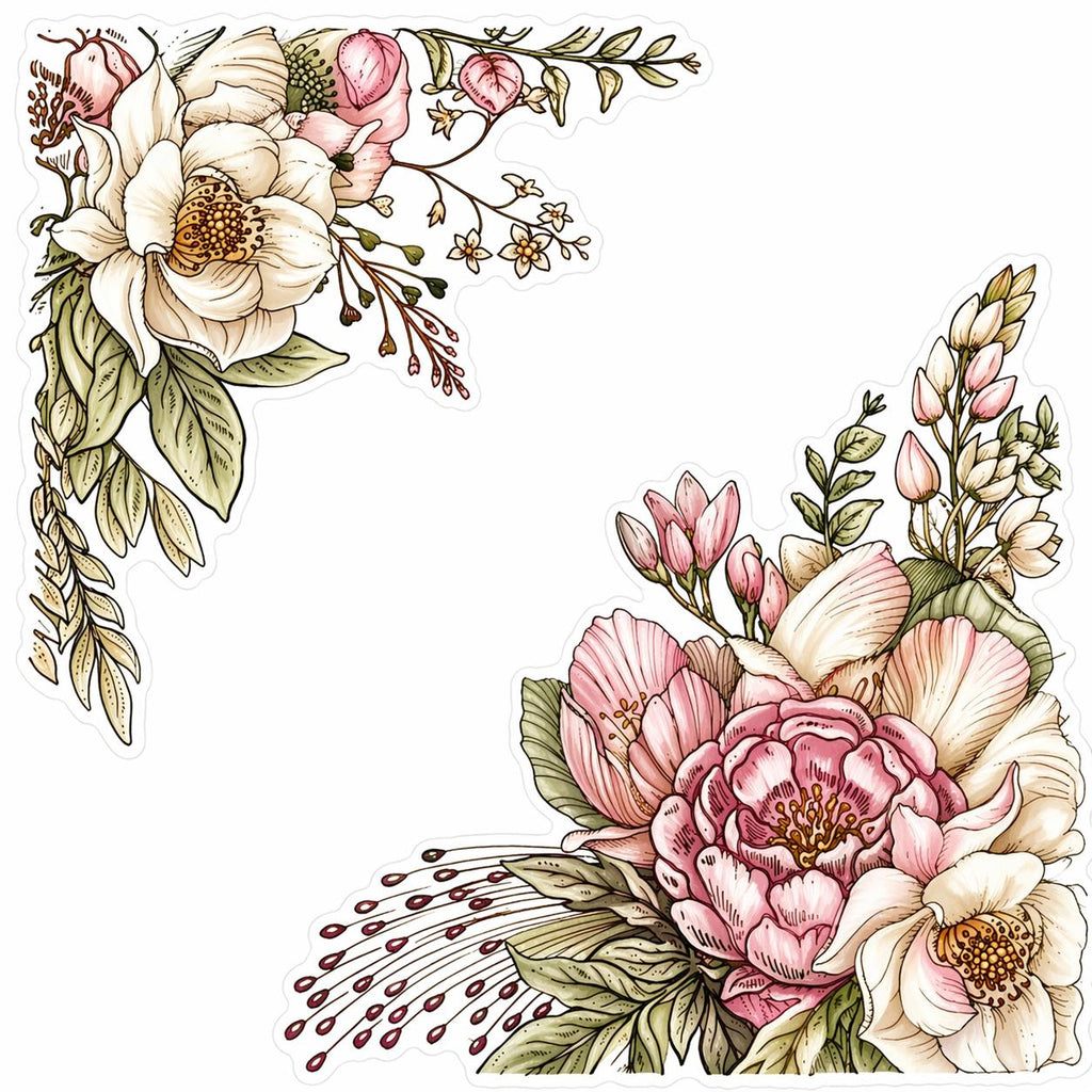 Floral Corner Clear Stamp | Peony Flower Stamp Set | Botanical DIY Card Making | Scrapbooking Supplies