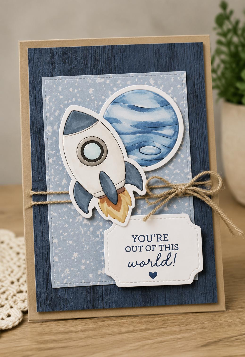 Space Scrapbooking Clear Stamp Set: Planets, Rocket, Greetings (11x16cm)