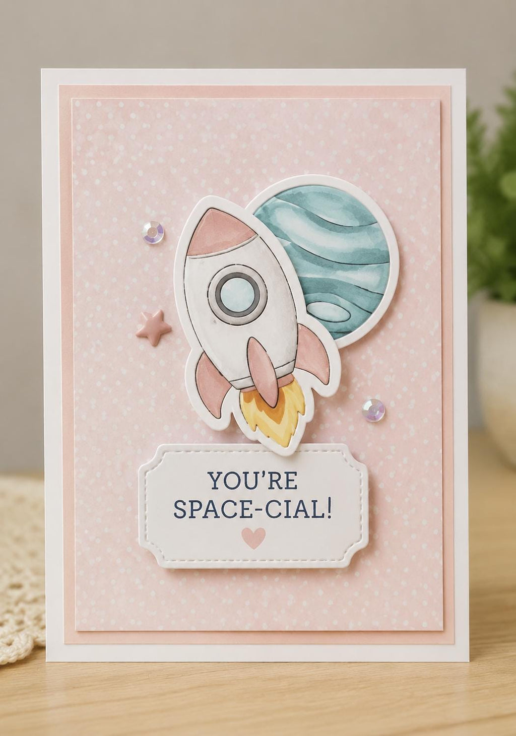 Space Scrapbooking Clear Stamp Set: Planets, Rocket, Greetings (11x16cm)