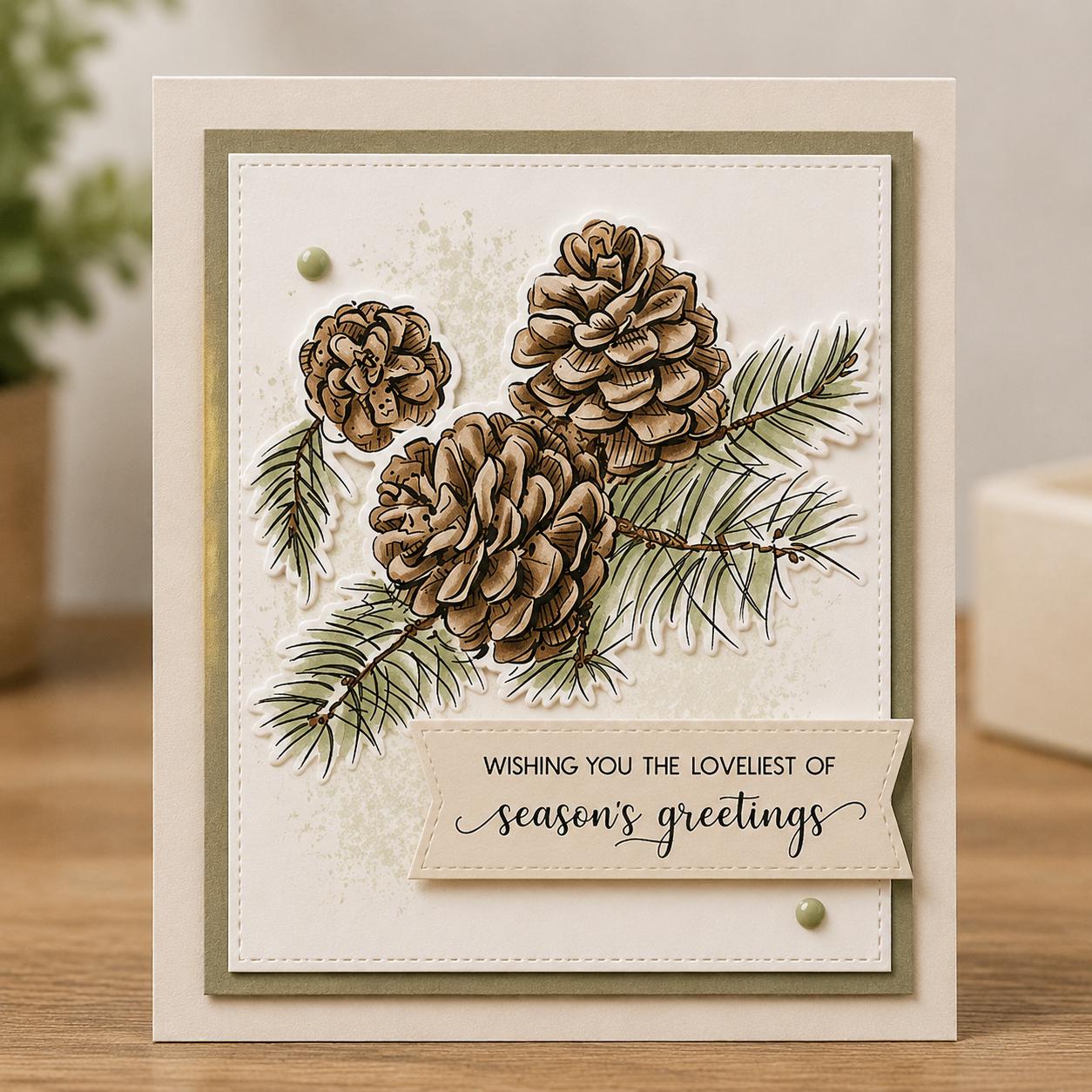 Happy New Year Clear Stamp, Pine Cone Scrapbooking Stamp (14x14cm)