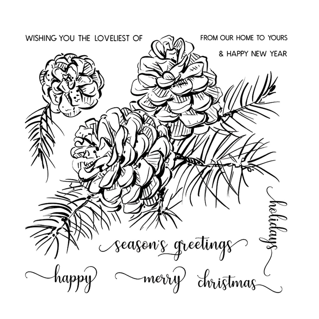 Happy New Year Clear Stamp, Pine Cone Scrapbooking Stamp (14x14cm)