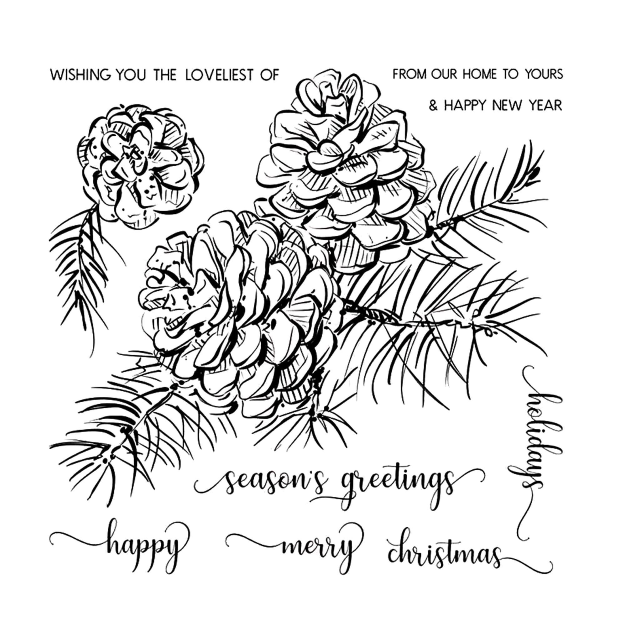 Happy New Year Clear Stamp, Pine Cone Scrapbooking Stamp (14x14cm)