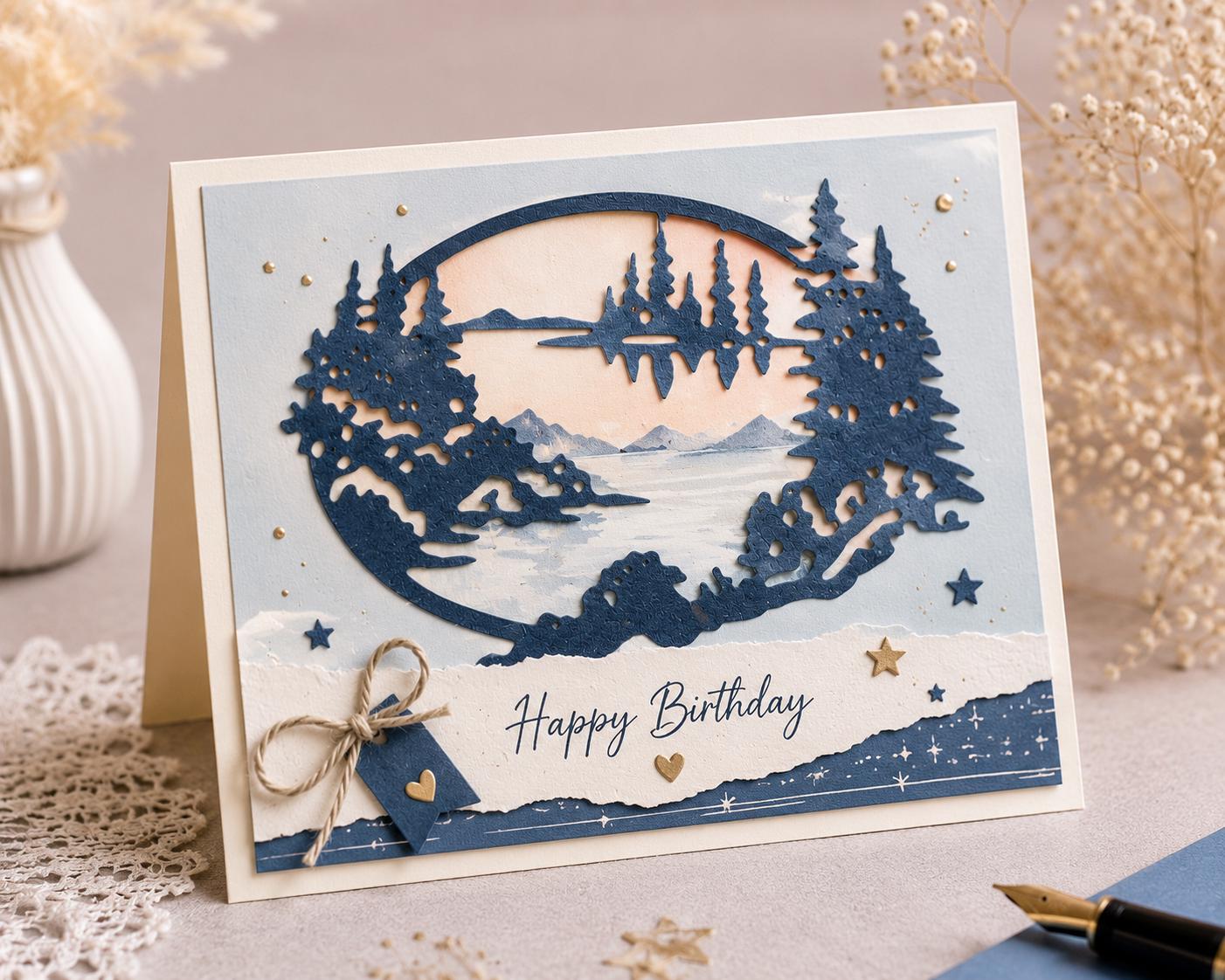 Nature Landscape Metal Cutting Die, Lake Woods Scene for Scrapbooking, Card Making, Paper Craft