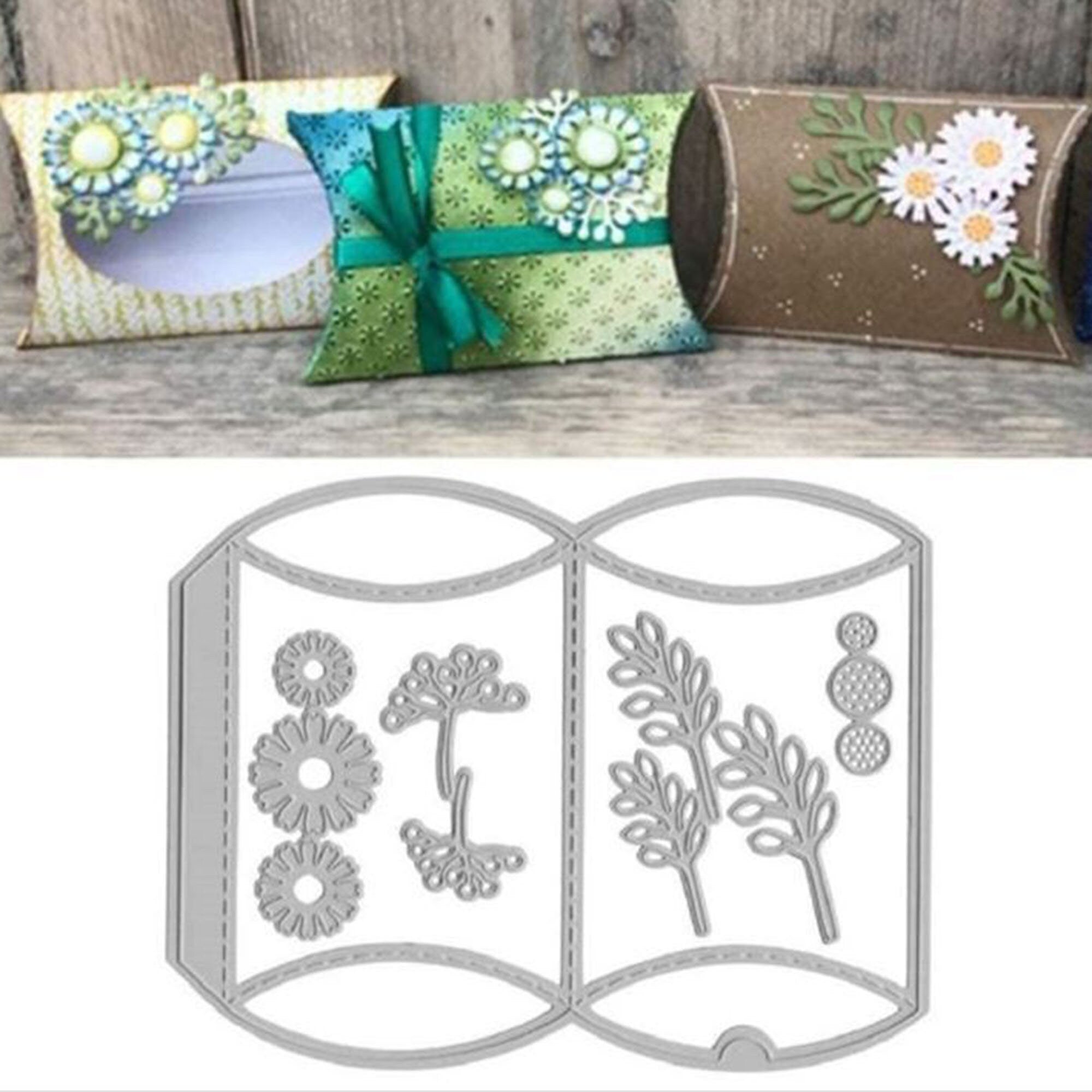 Flower Pillow Box Metal Cutting Die, Carbon Steel Embossing Stencil for Scrapbooking