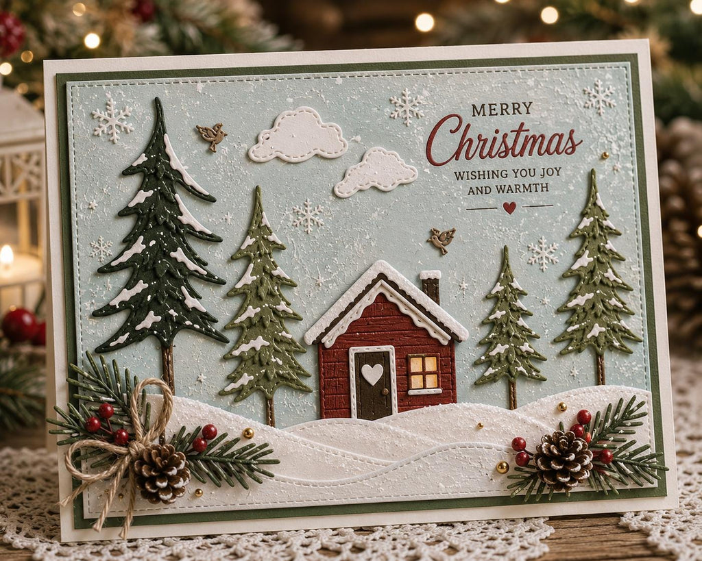 Christmas Tree House Metal Cutting Die for Holiday Cards