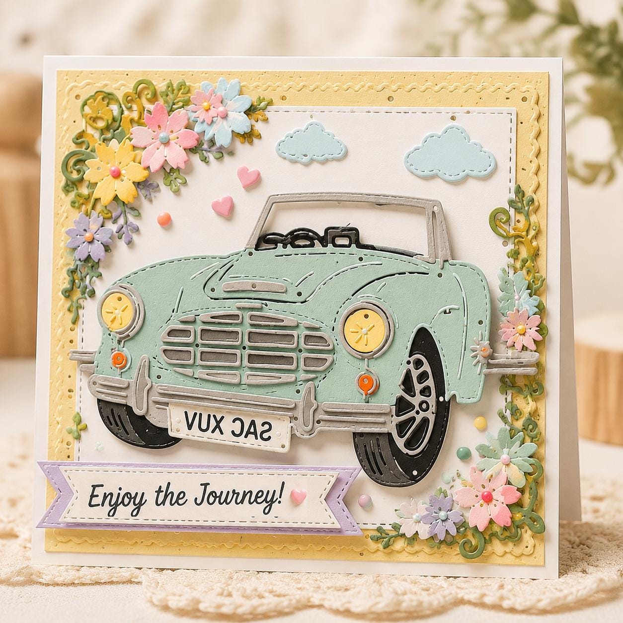 Car with Flower Frame Metal Die Cut | Scrapbooking Card Making