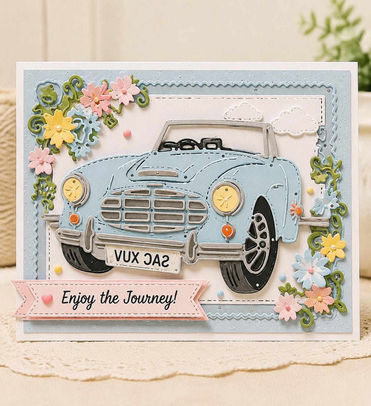 Car with Flower Frame Metal Die Cut | Scrapbooking Card Making