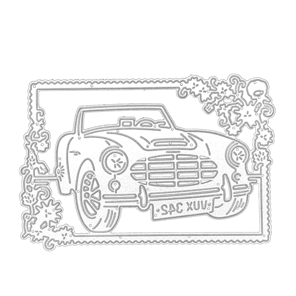 Car with Flower Frame Metal Die Cut | Scrapbooking Card Making