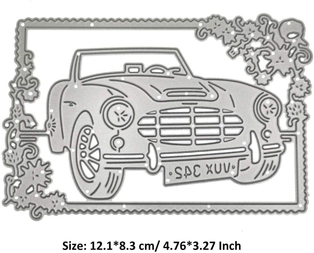 Car with Flower Frame Metal Die Cut | Scrapbooking Card Making