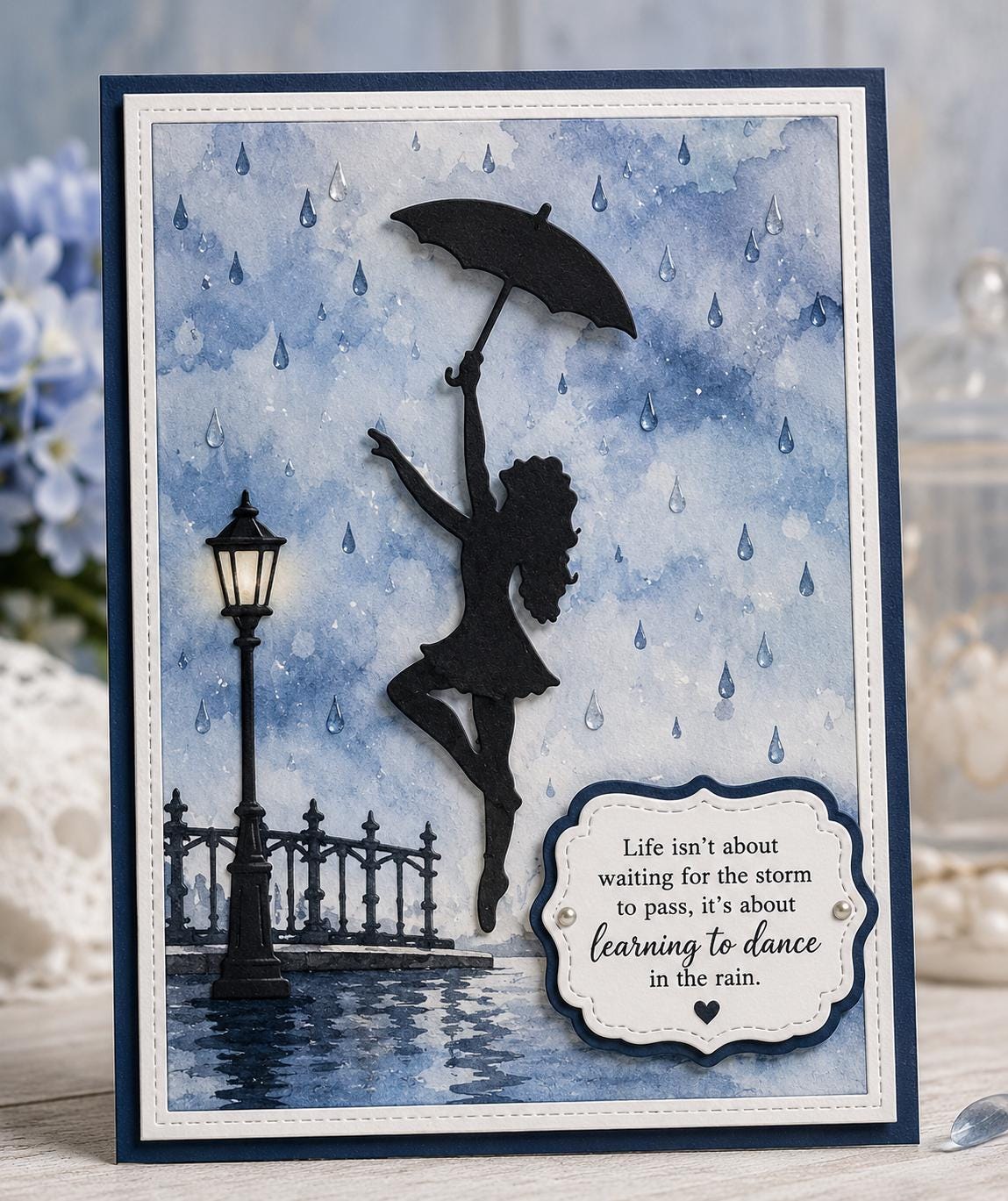 Dancing Girl in Rain Metal Die Cut | Scrapbooking Card Making